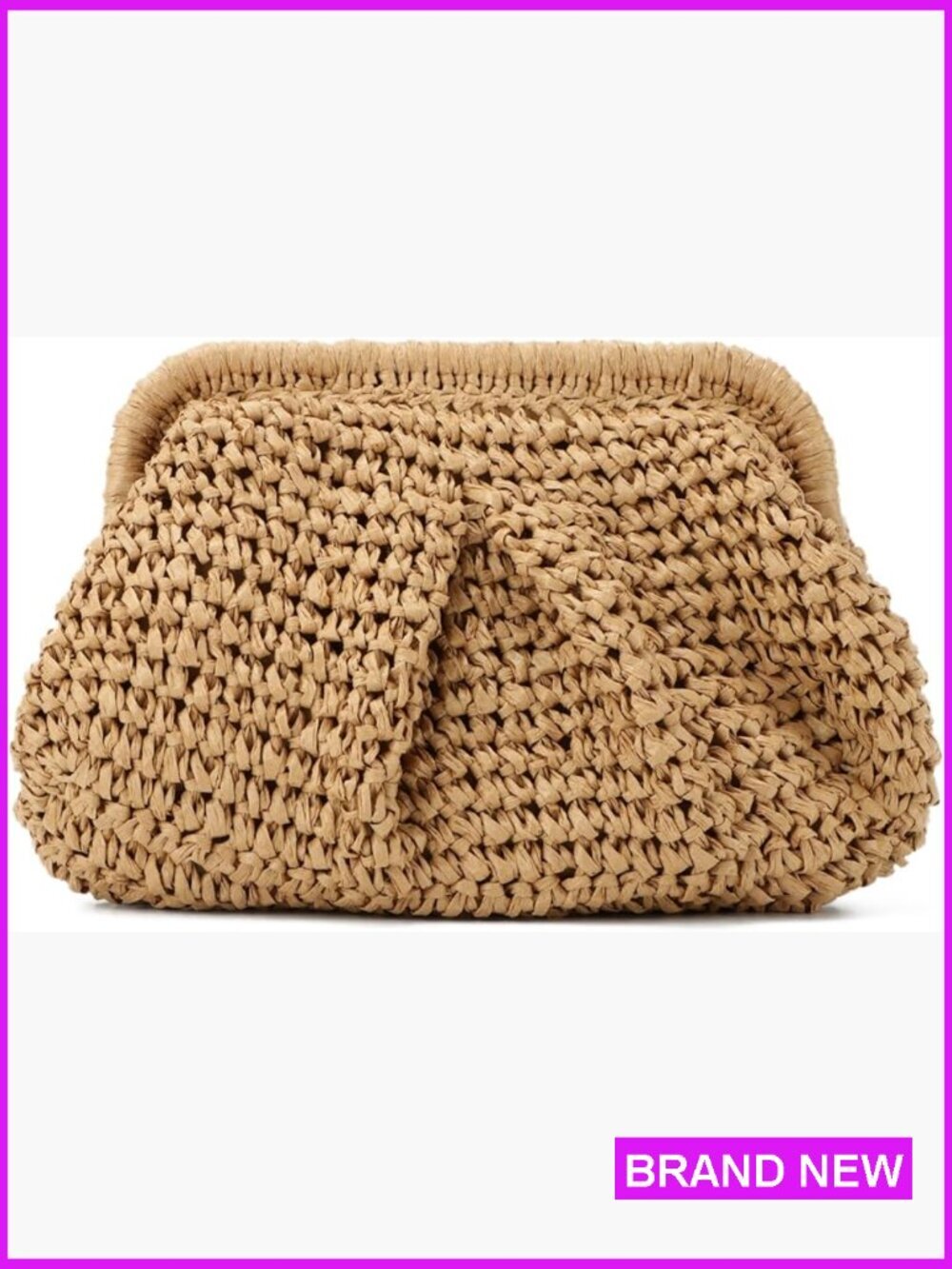 Woven Straw Clutch Purse Summer Beach Crossbody Bag Kiss Lock Closure Dumpling